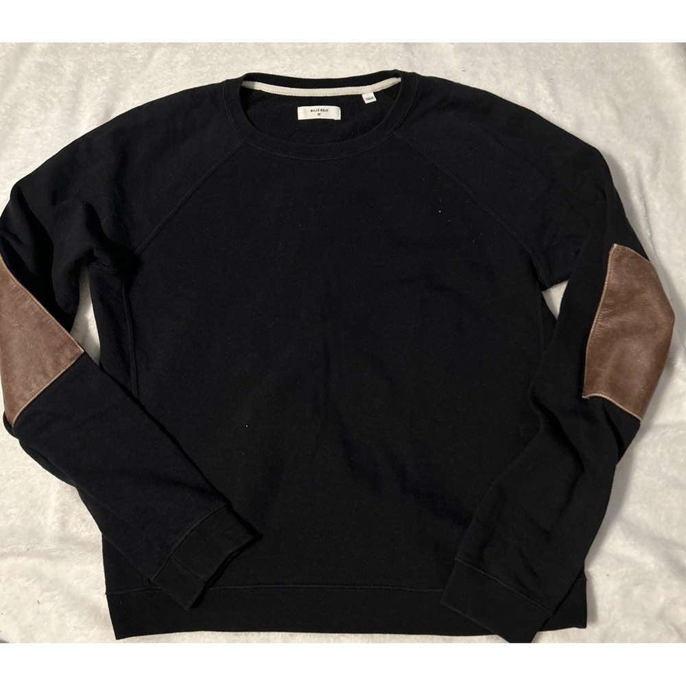Billy Reid Dover Crewneck Sweatshirt Leather Elbow Patches - Men's Size M Black